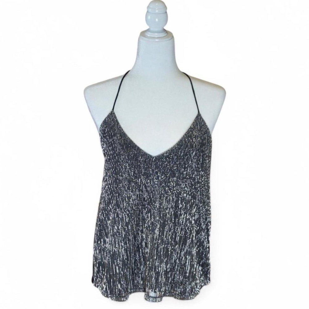 💚 LOVERS + FRIENDS Touch the Sky Metallic Silver/Black Racerback Tank Top (S)
